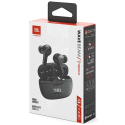 JBL WAVE BEAM Wireless Earbuds with advertising print