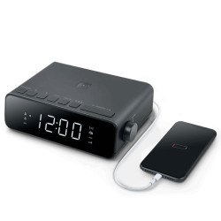 MUSE M-175 Clock Radio Wireless Charger Qi 10W FM with advertising print